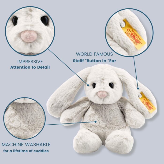 Steiff Hoppie Hase 18 cm hellgrau, Plüschtier Hase mit Schlappohren, Soft Cuddly Friends, flauschiges Stofftier zum Kuseln – Bild 4