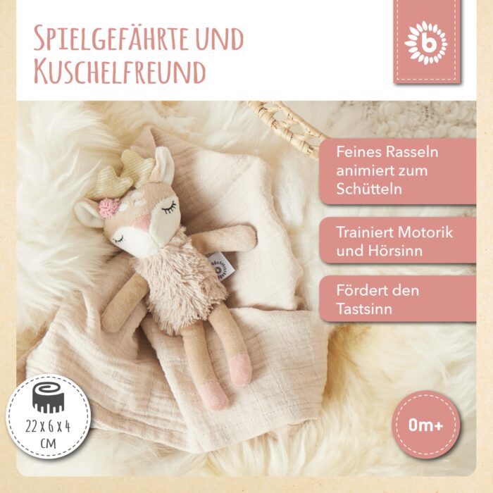 Bieco Kuscheltier Reh Ella mit Rassel | Baby Kuscheltier ab 0 Monate Stofftier Baby Plüschtier Reh r2 – Bild 7