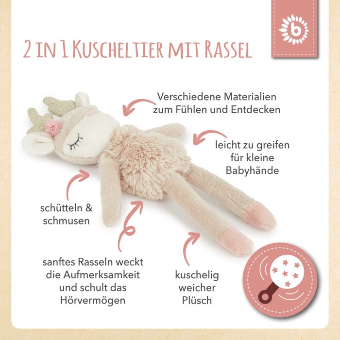 Bieco Kuscheltier Reh Ella mit Rassel | Baby Kuscheltier ab 0 Monate Stofftier Baby Plüschtier Reh r2 – Bild 6