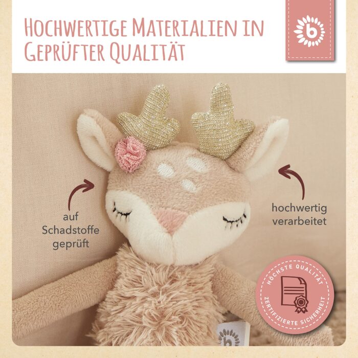 Bieco Kuscheltier Reh Ella mit Rassel | Baby Kuscheltier ab 0 Monate Stofftier Baby Plüschtier Reh r2 – Bild 4